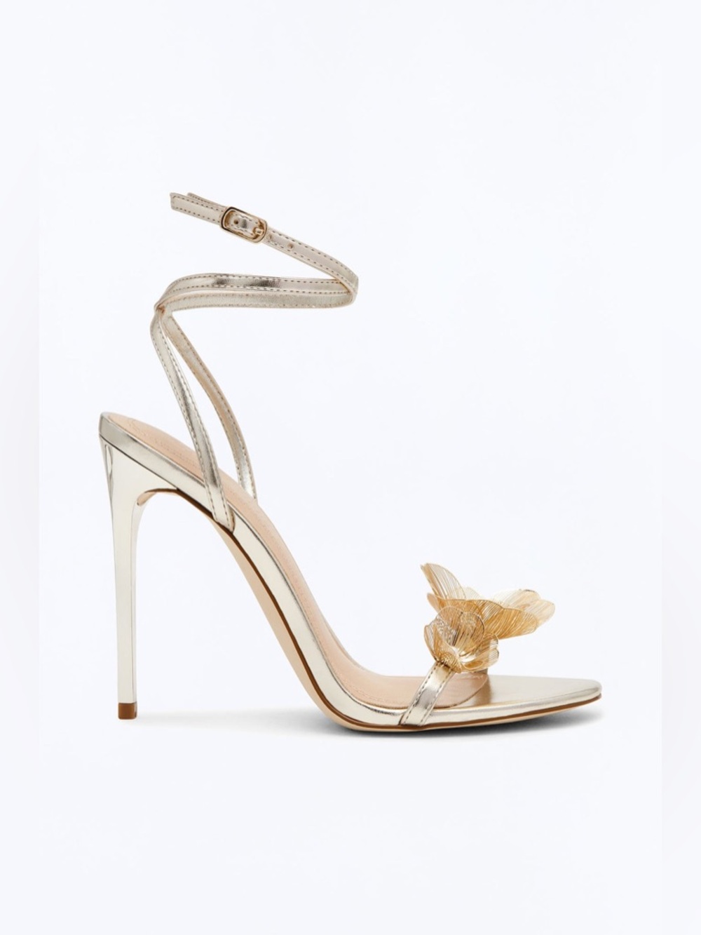 Steve Madden Gold Metallic Floral Ankle-Strap Stiletto Heels - Picture 9 of 10